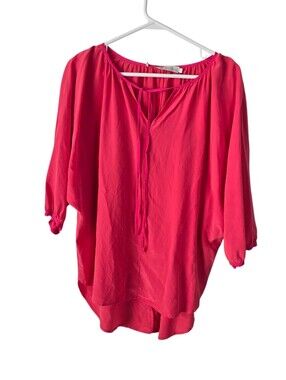 Marie Oliver Hot Pink Silk Dolman Sleeve Tie Neck Blouse Top S Barbiecore Flowy